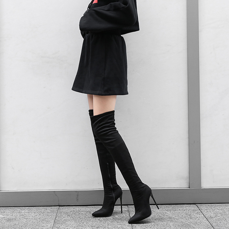 34-43-as nagy méretű csizmák hegyes sarkú rugalmas csizmák vékony magas sarkú térdig érő csizmák külkereskedelem határokon átnyúló divat női cipők
