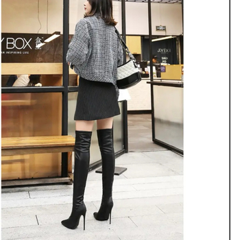 2025 őszi új, magas sarkú, térdig érő csizma, nagy méretű, térdig érő csizma, Amazon Aliexpress Export tűsarkú csizma