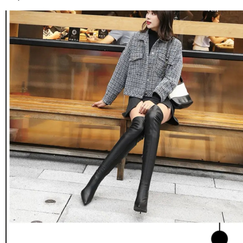 2025 őszi új, magas sarkú, térdig érő csizma, nagy méretű, térdig érő csizma, Amazon Aliexpress Export tűsarkú csizma