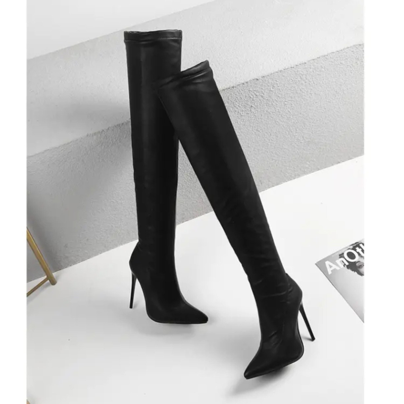 2025 őszi új, magas sarkú, térdig érő csizma, nagy méretű, térdig érő csizma, Amazon Aliexpress Export tűsarkú csizma