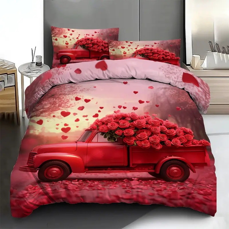 Új Amazon Valentin-napi digitális nyomtatású, szálcsiszolt ágyneműhuzat-készlet külkereskedelemhez, határokon átnyúló, többféle anyagból, kérésre testreszabható