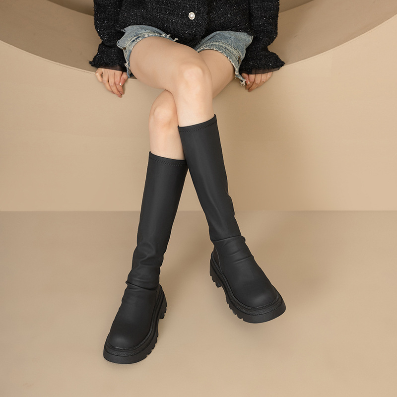 2025 Új Női Vastag Talpú Magassarkú Csizma, Karcsúsító Koreai Féllábas Csizma, Slopp Csizma Kis és Karcsú Alkalmakra