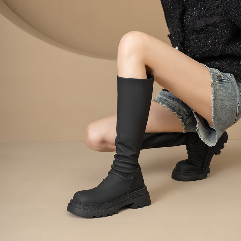 2025 Új Női Vastag Talpú Magassarkú Csizma, Karcsúsító Koreai Féllábas Csizma, Slopp Csizma Kis és Karcsú Alkalmakra