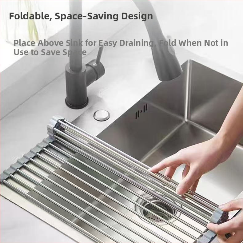 Skladací odtokový stojan z nehrdzavejúcej ocele Amazon, skladací kuchynský drez, odtokový stojan na riad