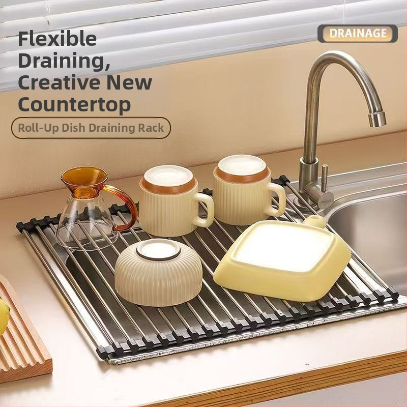 Skladací odtokový stojan z nehrdzavejúcej ocele Amazon, skladací kuchynský drez, odtokový stojan na riad