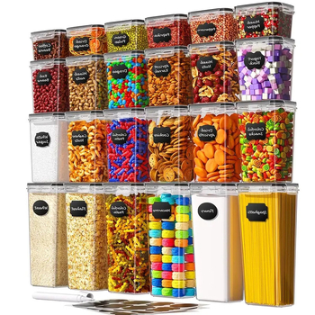 Toidukvaliteediga suletud karp niiskuskindlate kuivainete hoiustamiseks ubade ja teraviljade hoiustamiseks, plastist suletud karp, väike 24-osaline komplekt