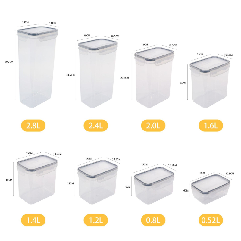 Toidukvaliteediga suletud karp niiskuskindlate kuivainete hoiustamiseks ubade ja teraviljade hoiustamiseks, plastist suletud karp, väike 24-osaline komplekt