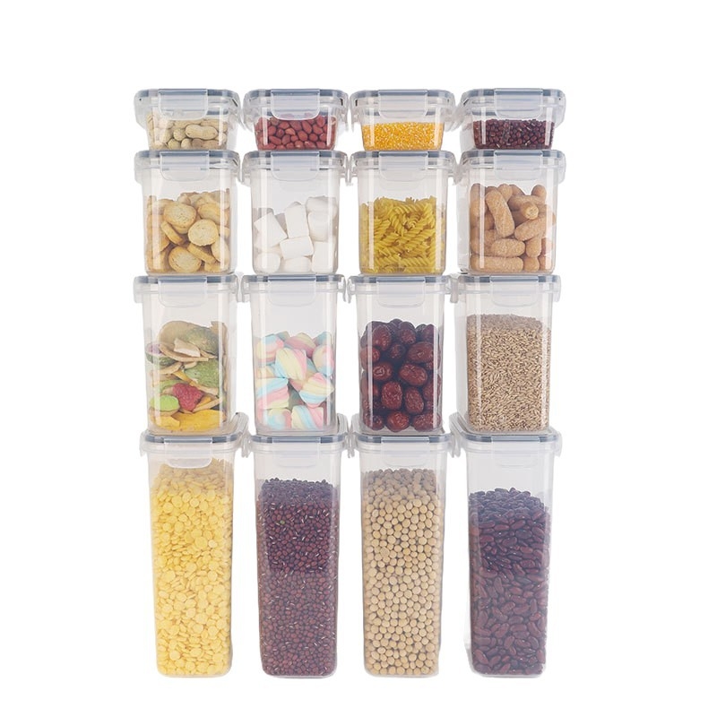 Toidukvaliteediga suletud karp niiskuskindlate kuivainete hoiustamiseks ubade ja teraviljade hoiustamiseks, plastist suletud karp, väike 24-osaline komplekt