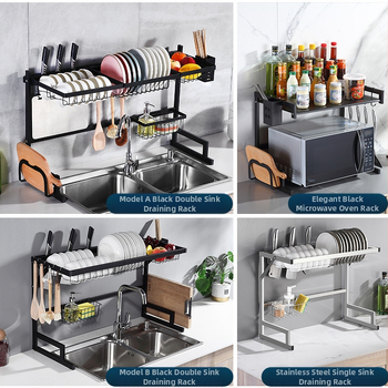Konyhai multifunkcionális tárolóállvány, edények, evőeszközök tárolóállvány, rozsdamentes acél mosogató lefolyótartó, mikrohullámú sütő állvány, vágóállvány