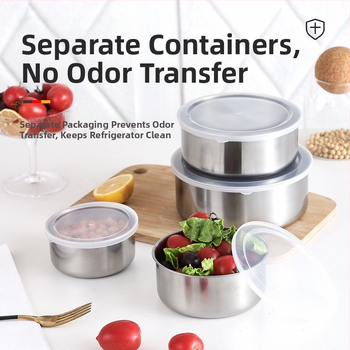 Tvornička izravna prodaja, set od pet dijelova od nehrđajućeg čelika s poklopcem, okrugli zatvoreni hladnjak, svježa pohrana kućanskih namirnica