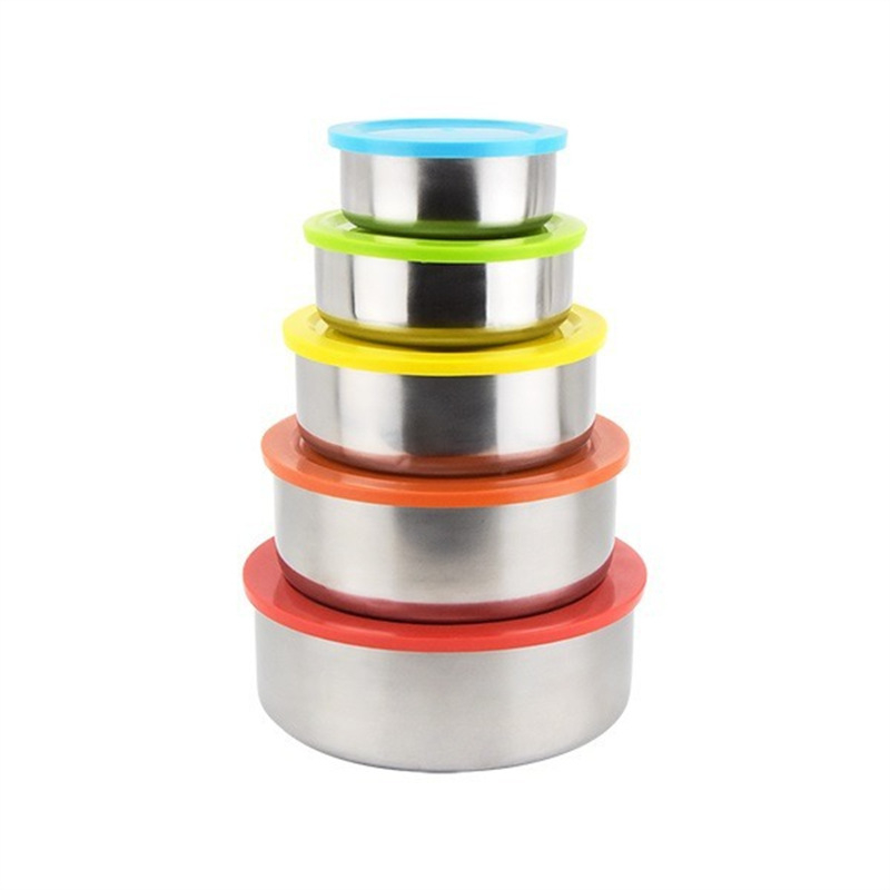 Tvornička izravna prodaja, set od pet dijelova od nehrđajućeg čelika s poklopcem, okrugli zatvoreni hladnjak, svježa pohrana kućanskih namirnica