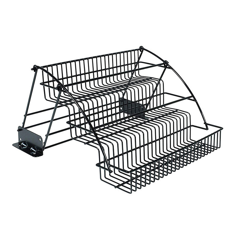 Japoniško stiliaus geležinė trijų sluoksnių laikymo lentynėlė, tarpvalstybinė karštos virtuvės spintelių laikymo lentynėlė, juodai dažyta metalinė sulankstoma prieskonių lentynėlė