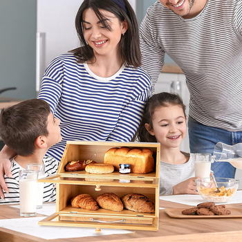 Bambuko duonos dėžutė Buitinė daugiafunkcinė duonos laikymo dėžutė Buitinė virtuvė Patogi desertų užkandžių laikymo dėžutė