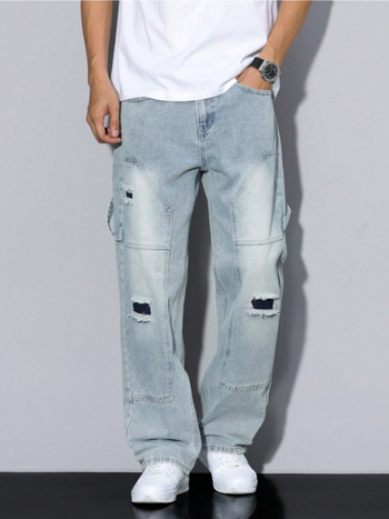 Határokon átnyúló export farmernadrág férfiaknak, egyedi, határokon átnyúló e-kereskedelemből származó, koreai stílusú, szaggatott ifjúsági farmernadrág, rajzokkal és mintákkal testreszabva