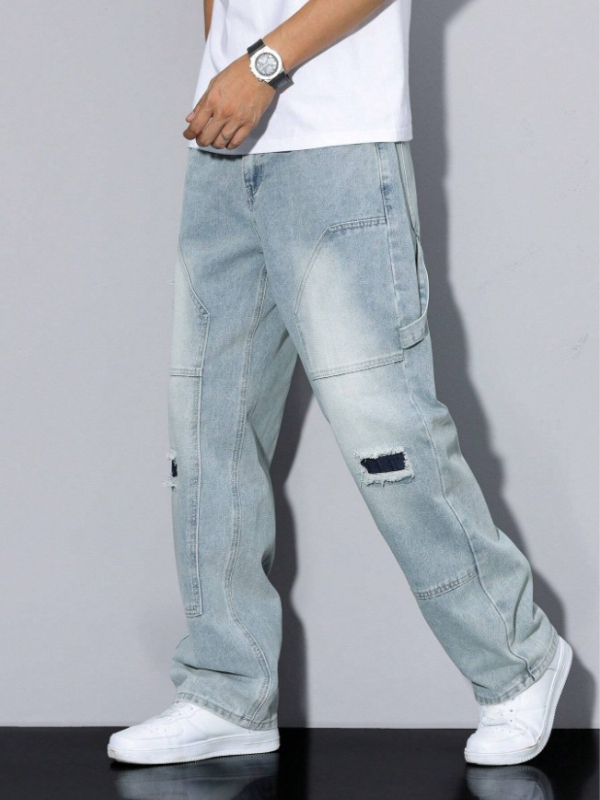 Határokon átnyúló export farmernadrág férfiaknak, egyedi, határokon átnyúló e-kereskedelemből származó, koreai stílusú, szaggatott ifjúsági farmernadrág, rajzokkal és mintákkal testreszabva