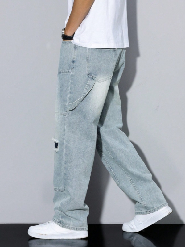 Határokon átnyúló export farmernadrág férfiaknak, egyedi, határokon átnyúló e-kereskedelemből származó, koreai stílusú, szaggatott ifjúsági farmernadrág, rajzokkal és mintákkal testreszabva