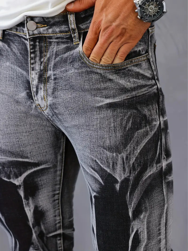 Blugi bărbați, de stradă înaltă, cu mânecă scurtă, negri, gri, elastici, slim, drepți, casual, pentru bărbați