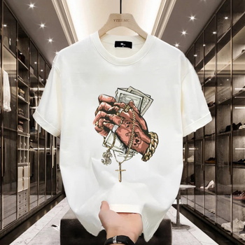 Pamut rövid ujjú férfi póló, nyári, új, kerek nyakú, divatos, alsó szárú, vastag, egyszínű, félujjas, férfi ing