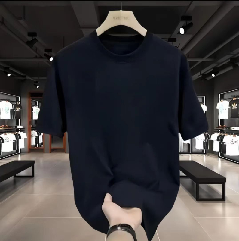 Pamut rövid ujjú férfi póló, nyári, új, kerek nyakú, divatos, alsó szárú, vastag, egyszínű, félujjas, férfi ing