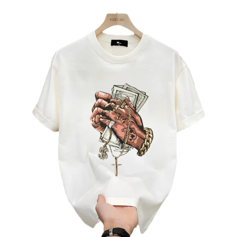 Pamut rövid ujjú férfi póló, nyári, új, kerek nyakú, divatos, alsó szárú, vastag, egyszínű, félujjas, férfi ing