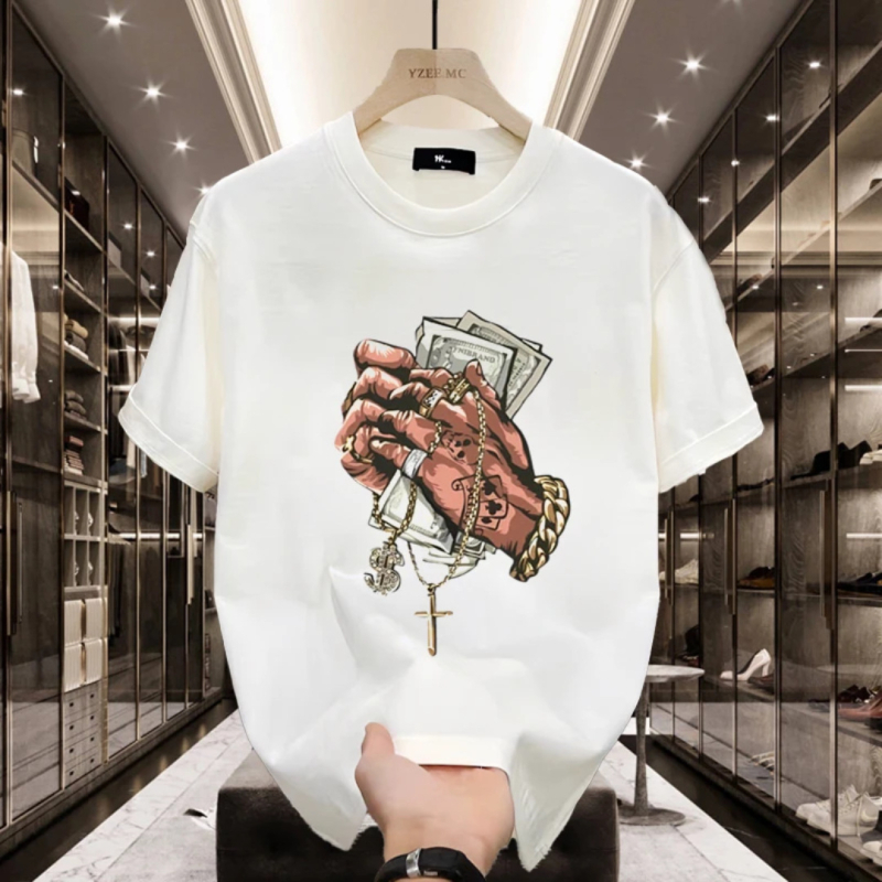 Pamut rövid ujjú férfi póló, nyári, új, kerek nyakú, divatos, alsó szárú, vastag, egyszínű, félujjas, férfi ing