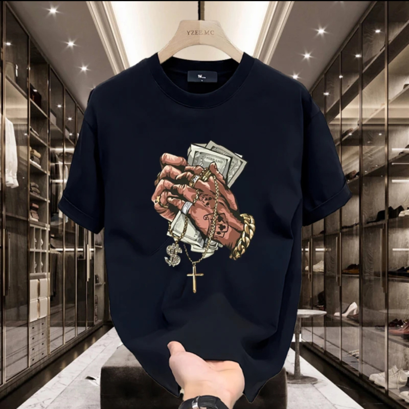 Pamut rövid ujjú férfi póló, nyári, új, kerek nyakú, divatos, alsó szárú, vastag, egyszínű, félujjas, férfi ing