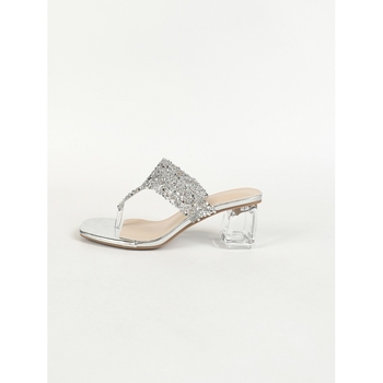 Γυναικείες παντόφλες με ψηλοτάκουνα πέδιλα και τετράγωνη μύτη, μοντέρνα, κορεάτικα, καλοκαιρινά, 2024, με στρας και κλιπ στα δάχτυλα, με χοντρό τακούνι, κρυστάλλινα πέδιλα