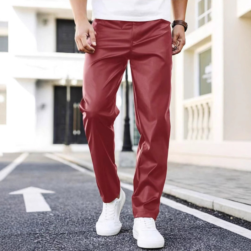 Nove proljetne i jesenske kožne hlače za van, prekogranične muške motociklističke kožne hlače, muške europske i američke ravne PU kožne hlače na veliko