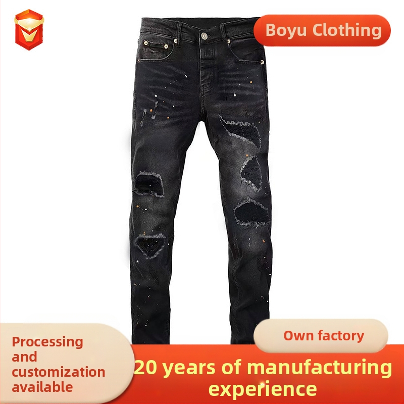 Tengerentúli, határokon átnyúló robbanások 2025-ös lyukfoltos egyenes farmernadrág, fekete, raktáron