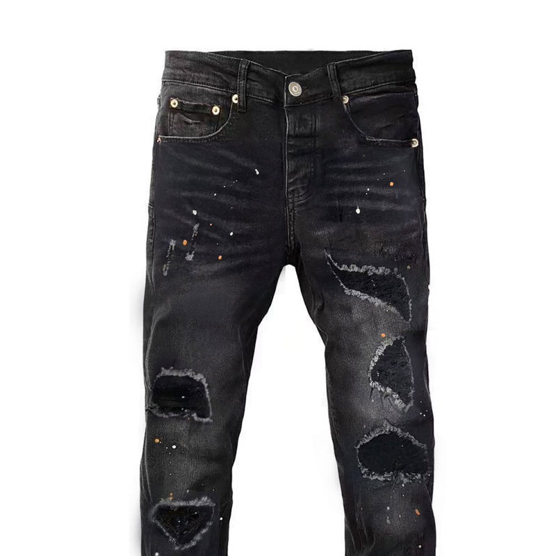 Tengerentúli, határokon átnyúló robbanások 2025-ös lyukfoltos egyenes farmernadrág, fekete, raktáron