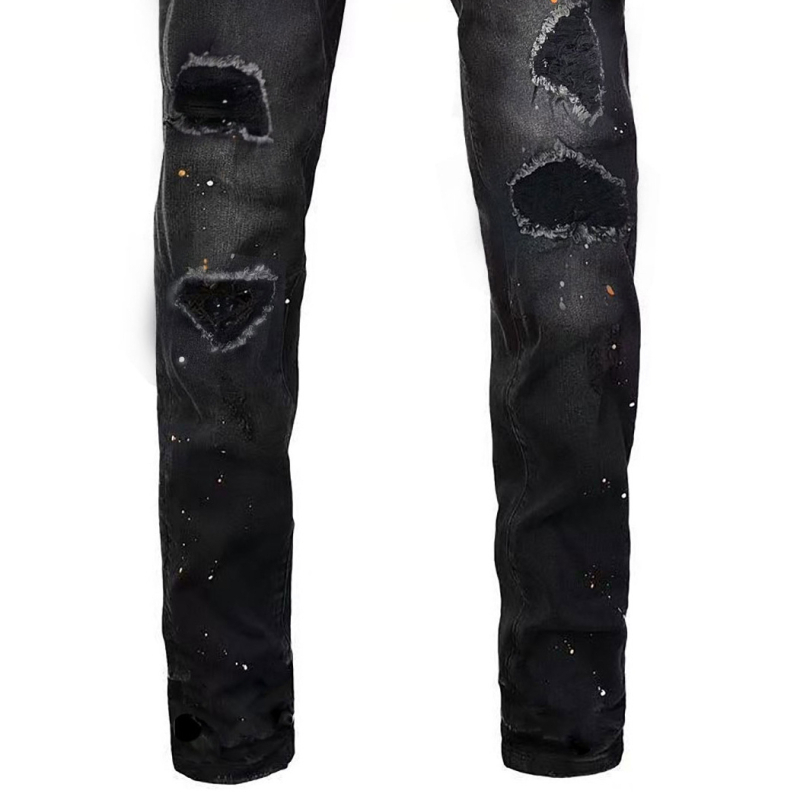 Tengerentúli, határokon átnyúló robbanások 2025-ös lyukfoltos egyenes farmernadrág, fekete, raktáron