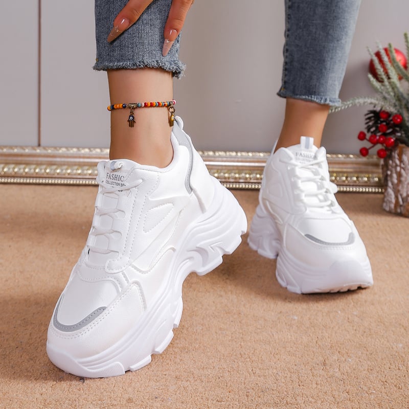 Plus size Magasságnövelő Női Tornacipő 2023 Ősz Új Bőr Színű Fehér Cipők Vastag Talpú Futócipő könnyű, Egyszínű