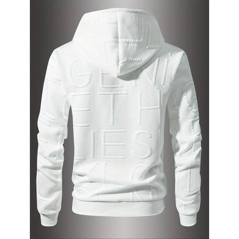 Férfi betűs mintás kapucnis pulóver, normál szabású, lezser