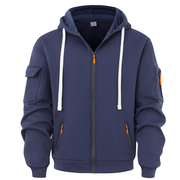 Мъжки спортен пуловер с качулка, есен и зима, жилетка с цип и джоб на ръкава, мъжки спортен плюс размер, ежедневен пуловер