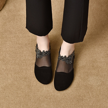 Natūralios odos apvaliomis nosimis bateliai iš tinklinio audinio moterims, 2025 m. pavasario naujas stilius, storas kulnas, minkštas padas, tuščiaviduriai, kvėpuojantys, universalūs mokasinai moterims