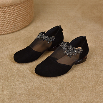 Γνήσια Δερμάτινα Mesh Φλατ Μπότες για Γυναικεία, Άνοιξη 2025 Νέο Στυλ, Χοντρό Τακούνι, Μαλακή Σόλα, Κούφια, Αναπνέοντα, Ευέλικτα Loafers για Γυναικεία