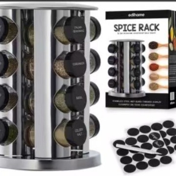 360 laipsnių besisukantis nerūdijančio plieno prieskonių butelių laikiklis, virtuvės prieskonių stiklainių laikymo stovas, druskos, cukraus, pipirų laikymo stovas