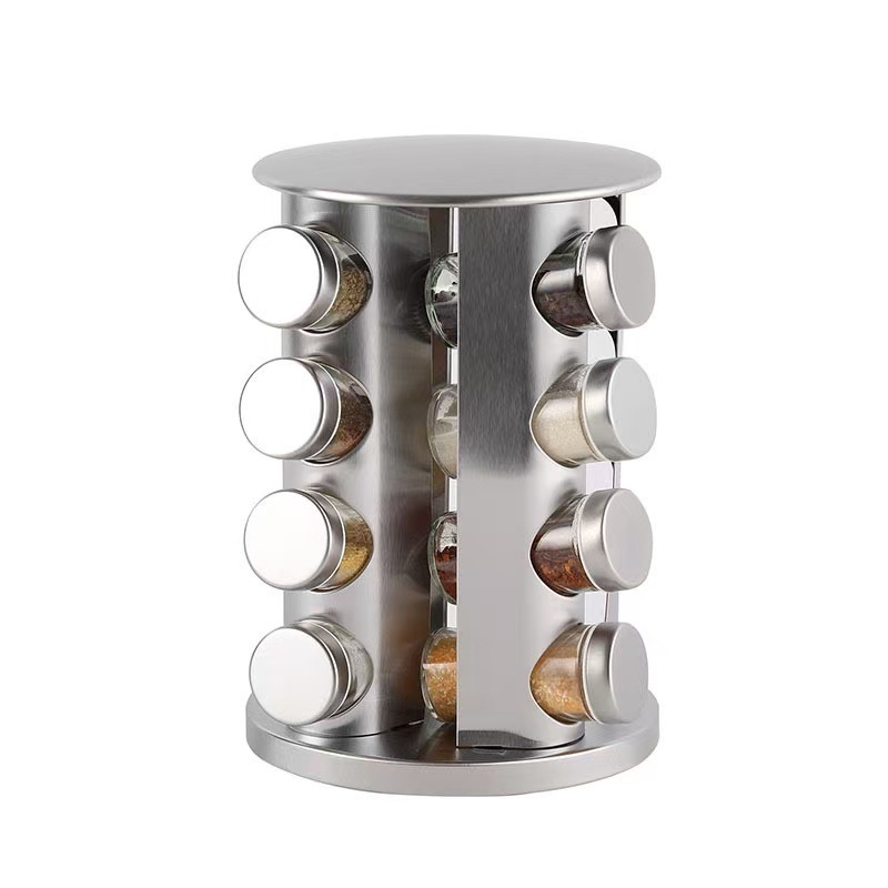 360 laipsnių besisukantis nerūdijančio plieno prieskonių butelių laikiklis, virtuvės prieskonių stiklainių laikymo stovas, druskos, cukraus, pipirų laikymo stovas