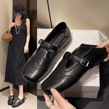 Kerek orrú Mary Jane lapos talpú, faragott, kis bőr női cipők 2025 tavaszi és nyári brogue szezonra, új stílus, lezser és kényelmes