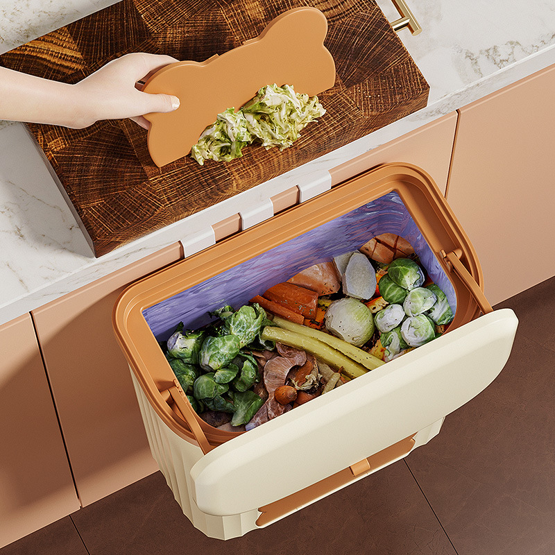 Atverama virtuves atkritumu tvertne, piekarama pie sienas, mājsaimniecības tualete ar vāku, vannas istaba, dzīvojamā istaba, atkritumi, virtuves atkritumu uzglabāšanas spainis