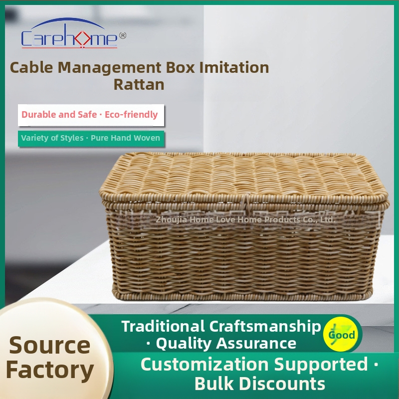 Guangzhou gyártó irodai íróasztal kábeltároló doboz utánzat rattan szőtt aljzat szalag doboz adatkábel rejtett tárolódoboz