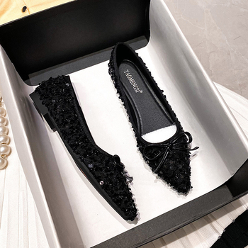 Grape Mom Ugyanaz a Stílus 2024 Új Csillogó Flitteres, Finom, Hegyes, Sekély Szájú, Puha Alsó, Egyrétegű Randevúcipő Női