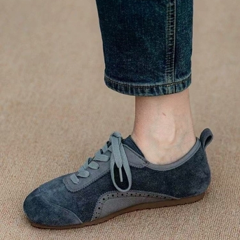 Μαλακό Δερμάτινο Παπούτσια 2025 Δημοφιλή Παπούτσια Μπαλέτου Moral Training Ρετρό Επίπεδα Παπούτσια Μαλακή Σόλα που Δεν Κουράζει τα Πόδια με Κορδόνια Νέα Casual Γυναικεία Παπούτσια