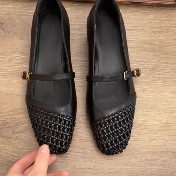 2025 Νέα Γαλλικά Υφασμένα Hollow Square Παπούτσια Mary Jane Γυναικεία Παπούτσια Μονής Επίστρωσης με Χοντρό Τακούνι και Μαλακή Σόλα για Καθημερινές Μετακινήσεις