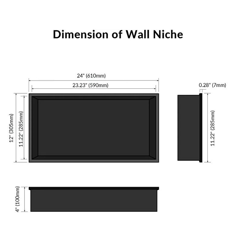 304 nerūdijančio plieno juodos spalvos įterpta nišinė viešbučio vonios kambario sieninė daiktų laikymo lentynėlė, įterpta paslėpta sieninė spintelė