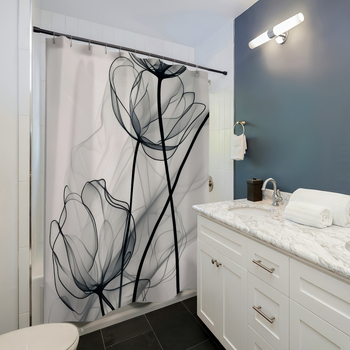 Amazoni piiriülene e-kaubandus, abstraktse kunsti lillemustriga dušikardin - mustvalge trükkimine, Ameerika Ühendriigid, Euroopa, Põhja-Ameerika