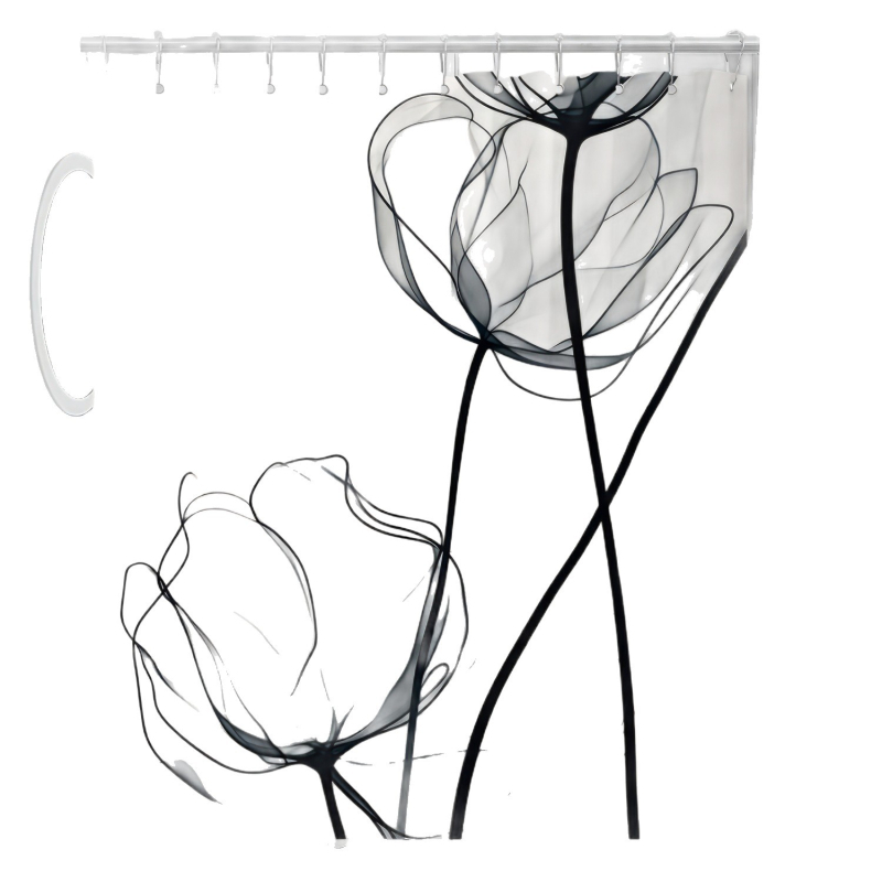 Amazoni piiriülene e-kaubandus, abstraktse kunsti lillemustriga dušikardin - mustvalge trükkimine, Ameerika Ühendriigid, Euroopa, Põhja-Ameerika