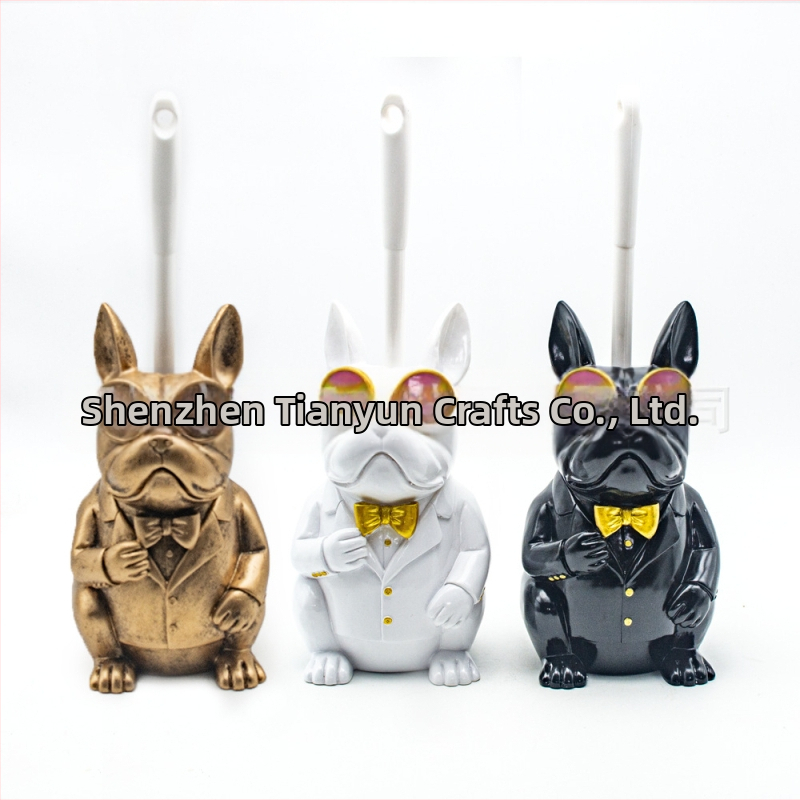 Naujas tarpvalstybinis prancūzų buldogo tualetinio šepetėlio laikiklis, vonios kambario kūrybiniai papuošalai, parduodami skandinaviško stiliaus dervos gyvūnų namų dekoravimui.