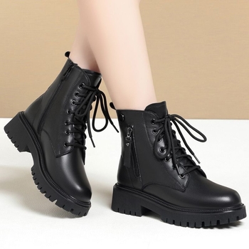 Γυναικεία παπούτσια Martin Boots Χειμερινά μποτάκια με επένδυση fleece από χοντρό δέρμα, παπούτσια από μαλακό δέρμα, μπότες από χοντρό μάλλινο ύφασμα, μπότες χιονιού, γούνινα δερμάτινα παπούτσια από ένα κομμάτι.