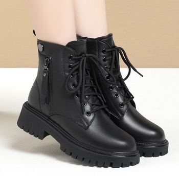 Γυναικεία παπούτσια Martin Boots Χειμερινά μποτάκια με επένδυση fleece από χοντρό δέρμα, παπούτσια από μαλακό δέρμα, μπότες από χοντρό μάλλινο ύφασμα, μπότες χιονιού, γούνινα δερμάτινα παπούτσια από ένα κομμάτι.